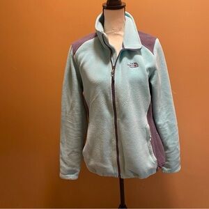 Women’s The North Face mint green and gray full zip fleece jacket sz L